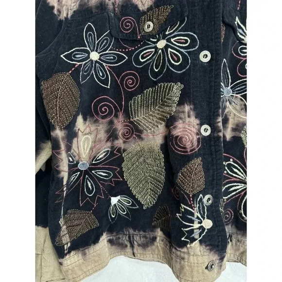 CHRISTOPHER & BANKS Women Brown Black Velvety Corduroy Floral Jacket Boho Medium - Picture 5 of 8